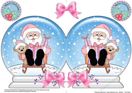 Christmas Snow Globe Shaped Card -  Sledging Santa