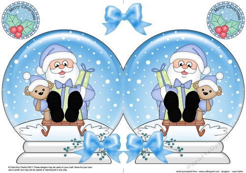 Christmas Snow Globe Shaped Card -  Sledging Santa