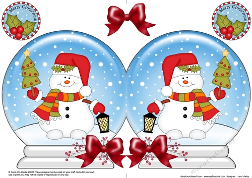 Christmas Snow Globe Shaped Card - Snowman Oli has an Xmas Tree