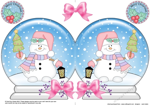 Christmas Snow Globe Shaped Card - Snowman Oli has an Xmas Tree
