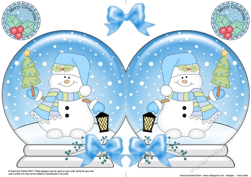 Christmas Snow Globe Shaped Card - Snowman Oli has an Xmas Tree