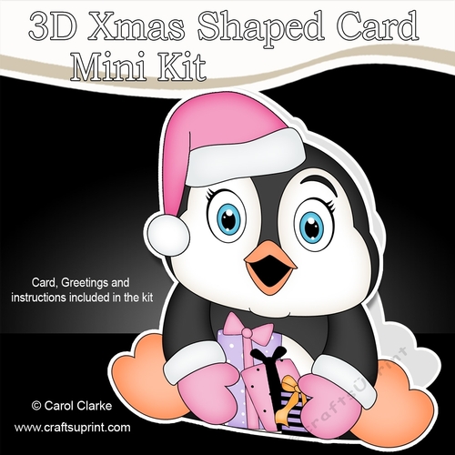3D Shaped Christmas Card Kit - Pip Penguin has Xmas Presents