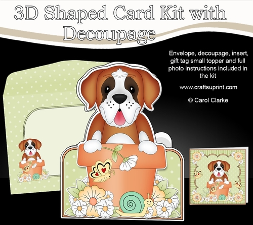 3D Shaped Card  Kit - Flowerpot Friends - Little St Bernard Dog Tex