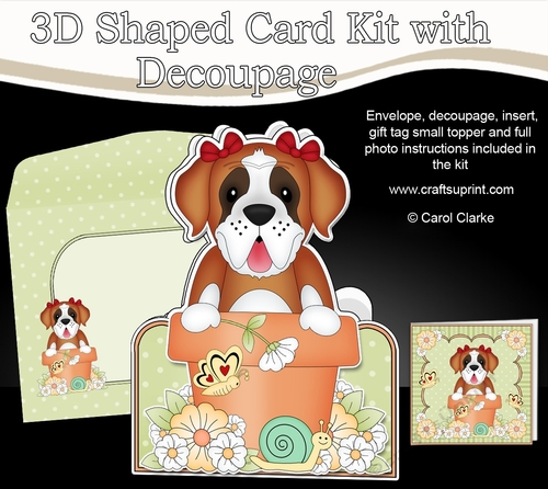 3D Shaped Card  Kit - Flowerpot Friends - Little St Bernard Dog Lady