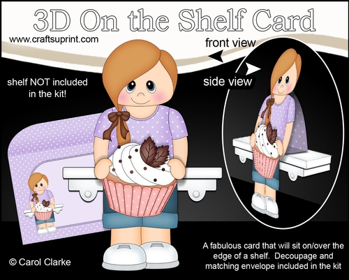 3D On the Shelf Card Kit - Little Teen Girl Berlinda has a Yummy Scrummy Cupcake
