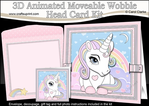 3D Animated Moveable Wobble Head Card - Cute Little Baby Unicorn Rainbow 
