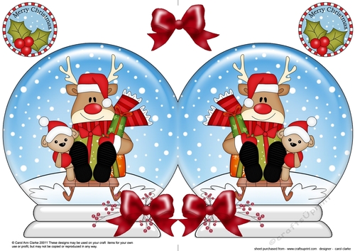 Christmas Snow Globe Shaped Card - Sledging Rudolph