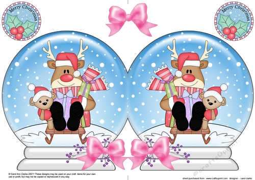 Christmas Snow Globe Shaped Card - Sledging Rudolph
