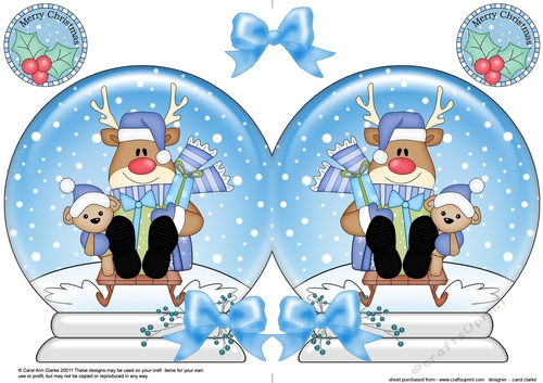 Christmas Snow Globe Shaped Card - Sledging Rudolph