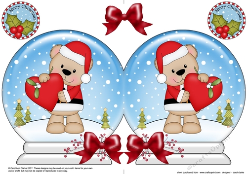 Christmas Snow Globe Shaped Card - Cute Little Livvy Bear