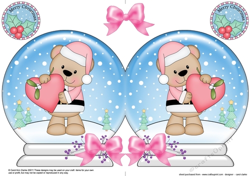 Christmas Snow Globe Shaped Card - Cute Little Livvy Bear