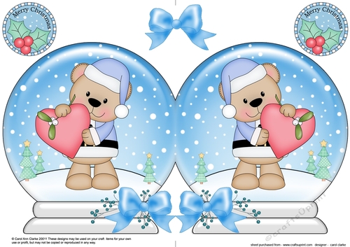 Christmas Snow Globe Shaped Card - Cute Little Livvy Bear