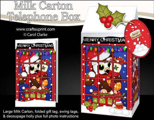 3D Christmas Phone Box Milk Carton Treat Box - Little Hoot Owl