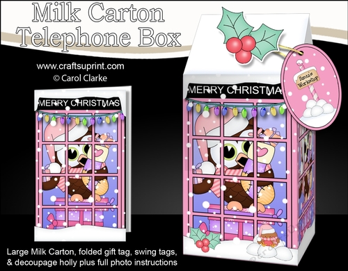 3D Christmas Phone Box Milk Carton Treat Box - Little Hoot Owl