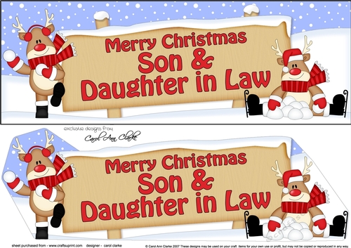 large DL Merry Christmas SON & DAUGHTER IN LAW with Rudolph 3D decoupage