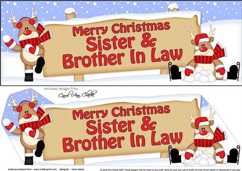 large DL Merry Christmas SISTER & BROTHER IN LAW with Rudolph 3D decoupage