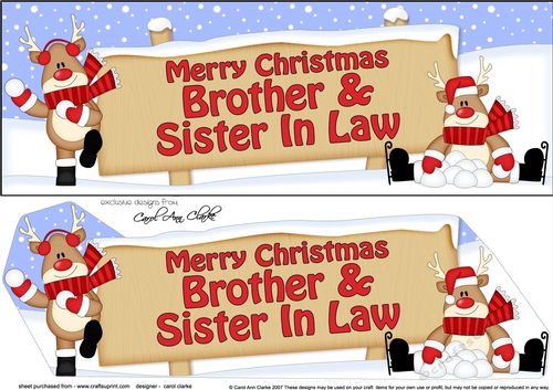 large DL Merry Christmas BROTHER & SISTER IN LAW with Rudolph 3D decoupage
