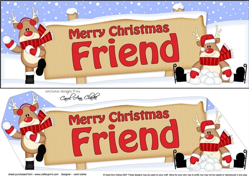 large DL Merry Christmas FRIEND with Rudolph 3D decoupage
