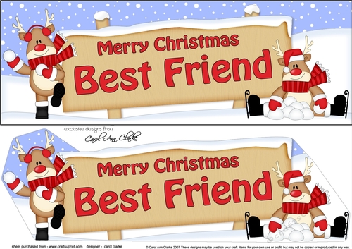 large DL Merry Christmas BEST FRIEND with Rudolph 3D decoupage
