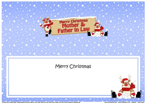 large DL Merry Christmas MOTHER & FATHER IN LAW with Rudolph insert