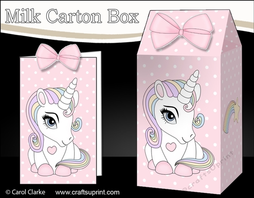 3D Milk Carton Treat Box - Cute Little Baby Unicorn Rainbow 