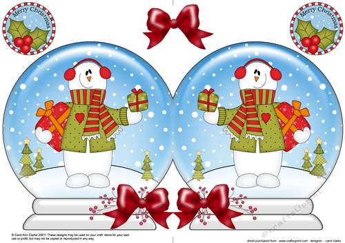 Christmas Snow Globe Shaped Card - Snowman Rio has an Xmas Present
