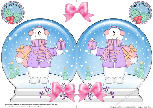Christmas Snow Globe Shaped Card - Snowman Rio has an Xmas Present