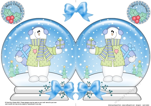 Christmas Snow Globe Shaped Card - Snowman Rio has an Xmas Present