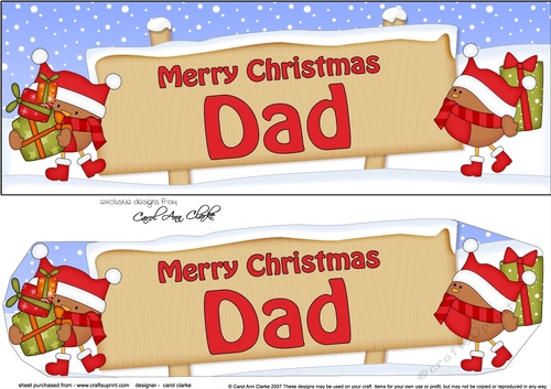 Large DL Merry Christmas DAD with Robins 3D decoupage