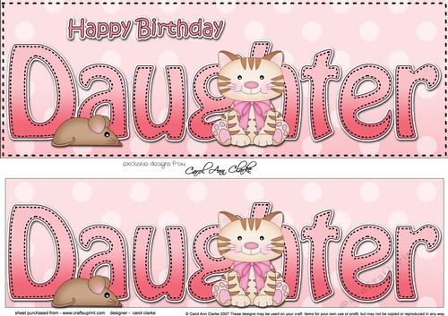 Large DL Happy Birthday DAUGHTER with Cat 3D decoupage