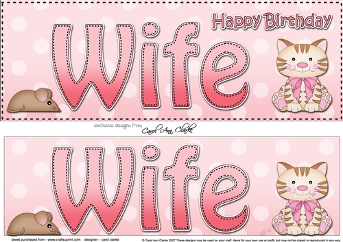 Large DL Happy Birthday WIFE with Cat 3D decoupage