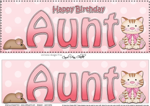 Large DL Happy Birthday AUNT with Cat 3D decoupage