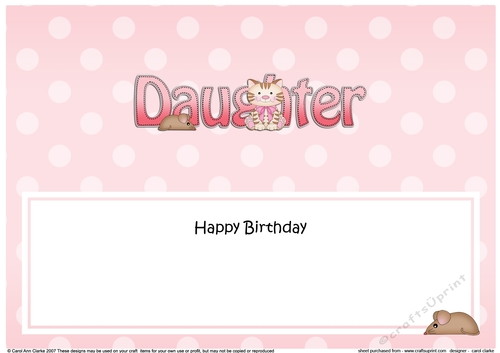 Large DL Happy Birthday DAUGHTER with Cat insert