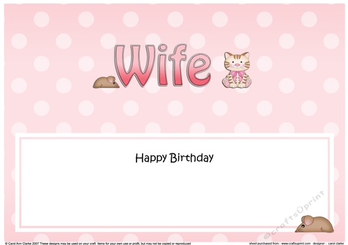 Large DL Happy Birthday WIFE with Cat insert