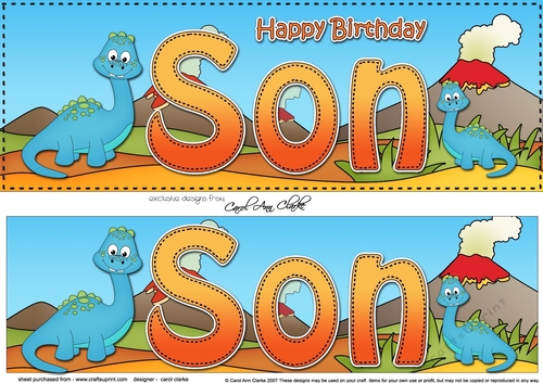 Large DL Happy Birthday SON with Dinosaurs 3D decoupage