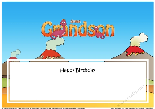 Large DL Happy Birthday GREAT GRANDSON with Dinosaurs insert
