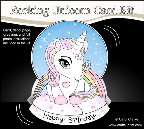3D Shaped Rocking Card Mini Kit - Cute Little Baby Unicorn Rainbow