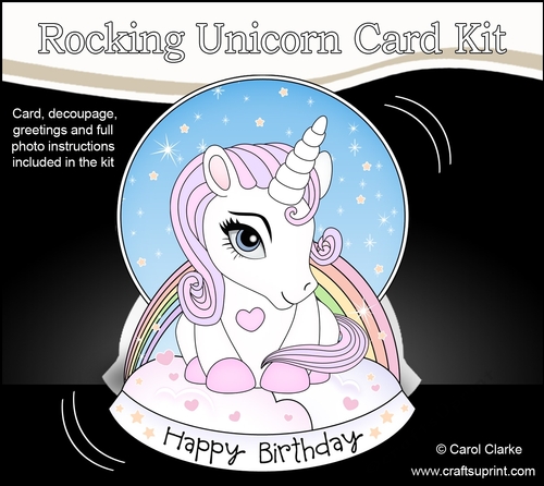 3D Shaped Rocking Card Mini Kit - Cute Little Baby Unicorn Sparkle
