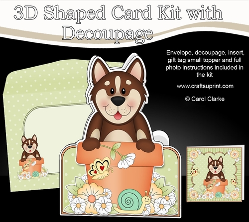 3D Shaped Card  Kit - Flowerpot Friends - Little Husky Dog Biscuit