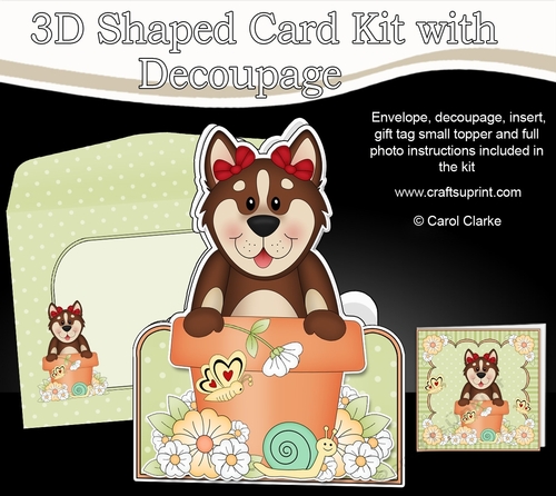 3D Shaped Card  Kit - Flowerpot Friends - Little Husky Dog Sugar