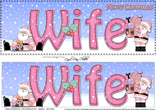 Large DL Merry Christmas WIFE with Santa 3D decoupage