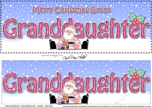Large DL Merry Christmas GREAT GRANDDAUGHTER with Santa 3D decoupage