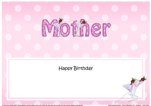 Large DL Happy Birthday MOTHER insert