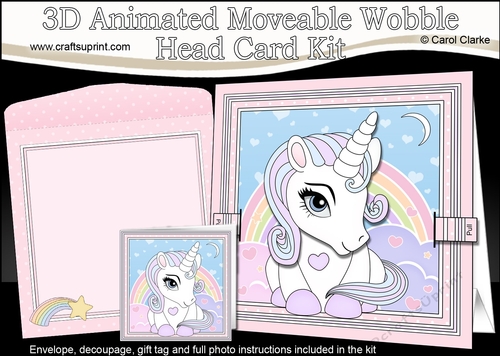 3D Animated Moveable Wobble Head Card - Cute Little Baby Unicorn Magic
