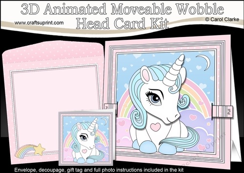 3D Animated Moveable Wobble Head Card - Cute Little Baby Unicorn Blueberry