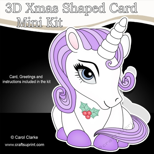 3D Shaped Christmas Card Kit - Cute Unicorn Magic