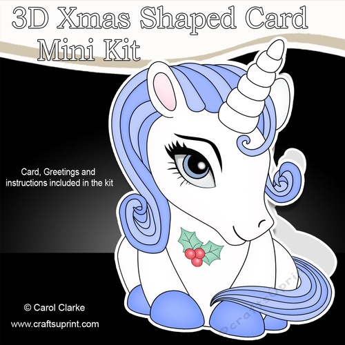 3D Shaped Christmas Card Kit - Cute Unicorn Blueberry