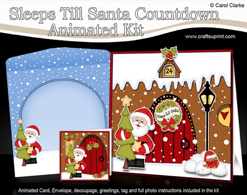 3D Animated Sleeps Till Santa Xmas Gingerbread House Card Kit - Santa has an Xmas Tree
