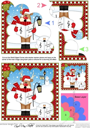 Christmas Rudolph is Carol Singing Shell Edged Corner Side Stacker