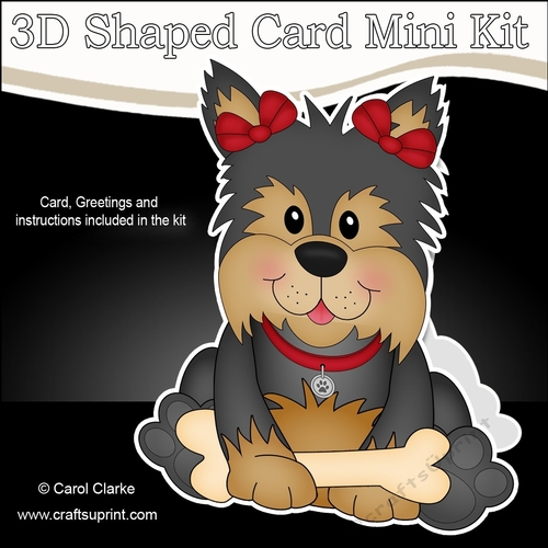 3D Shaped Card  Kit - Little Yorkie Dog Poppy
